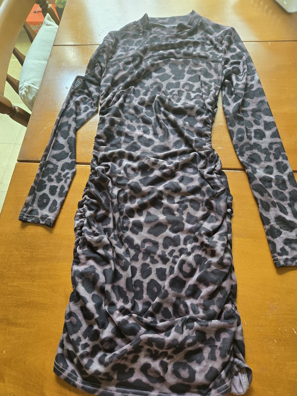 Amazon Long Sleeve Leopard Print Bodycon Dress - Black and Gray